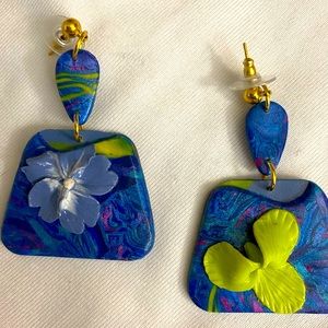 Handmade Floral Box Pierced Dangle Earrings